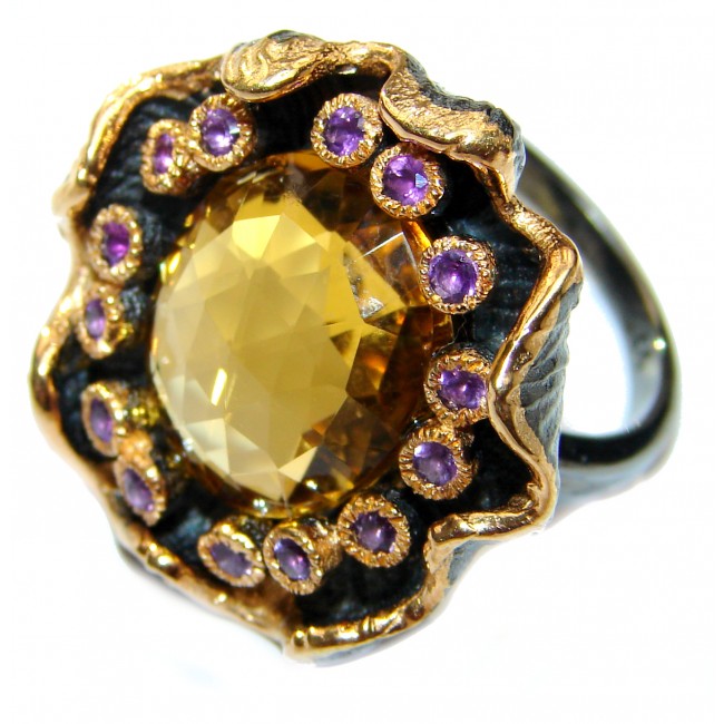 Vintage Style Natural Citrine 14K Gold over .925 Sterling Silver handcrafted Ring s. 8