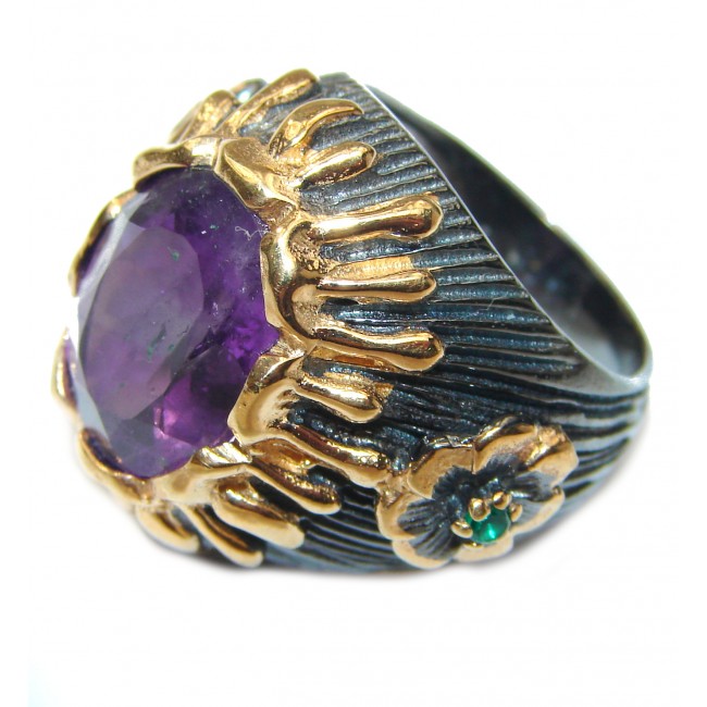 Vintage Style Natural Amethyst 14K Gold over .925 Sterling Silver handcrafted Ring s. 6