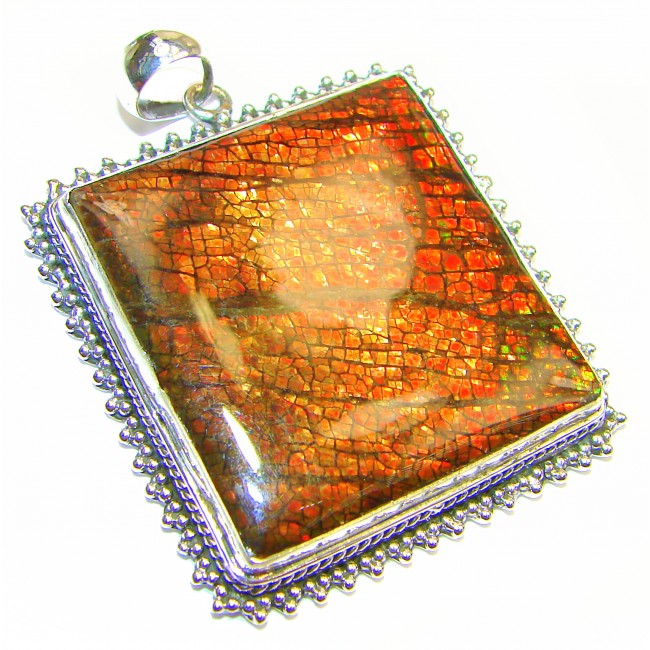 Large One of the kind genuine Ammolite .925 Sterling Silver handcrafted Pendant