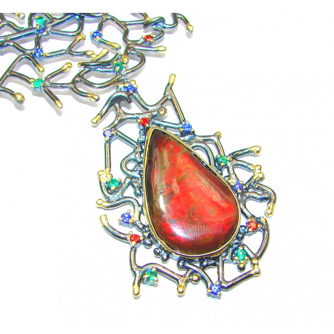 One of the kind Natural Canadian Ammolite Gold Rhodium over .925 Sterling Silver handmade necklace