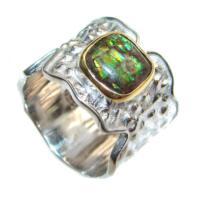 Pure Energy Fire Genuine Canadian Ammolite .925 Sterling Silver handmade ring size 7