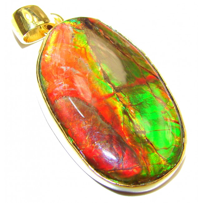 Large One of the kind genuine Canadian Ammolite 18K Gold over .925 Sterling Silver handcrafted Pendant