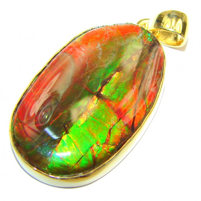 Large One of the kind genuine Canadian Ammolite 18K Gold over .925 Sterling Silver handcrafted Pendant