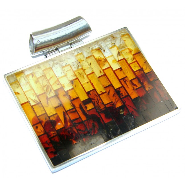 Handcrafted Mosaic Polish Amber .925 Sterling Silver Pendant
