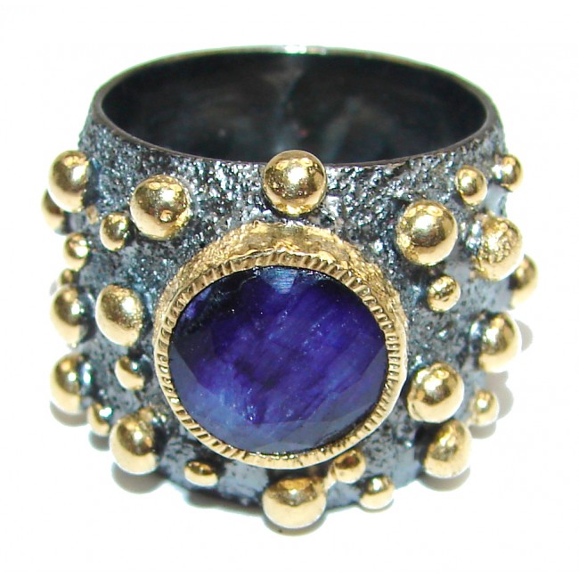 Vintage Style Sapphire 14K Gold over .925 Sterling Silver handcrafted ring; s. 8 1/2