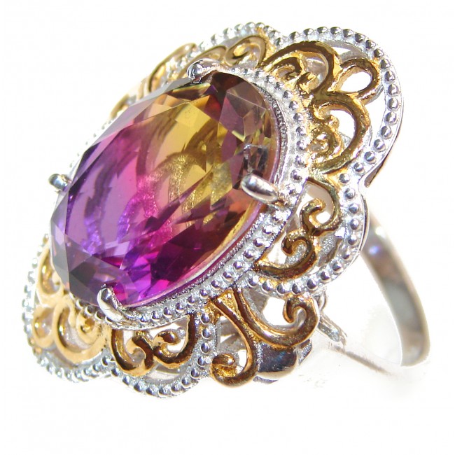 HUGE Oval cut Ametrine 18K Gold over .925 Sterling Silver handcrafted Ring s. 9 1/2