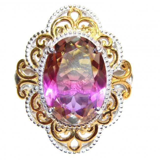 HUGE Oval cut Ametrine 18K Gold over .925 Sterling Silver handcrafted Ring s. 9 1/2