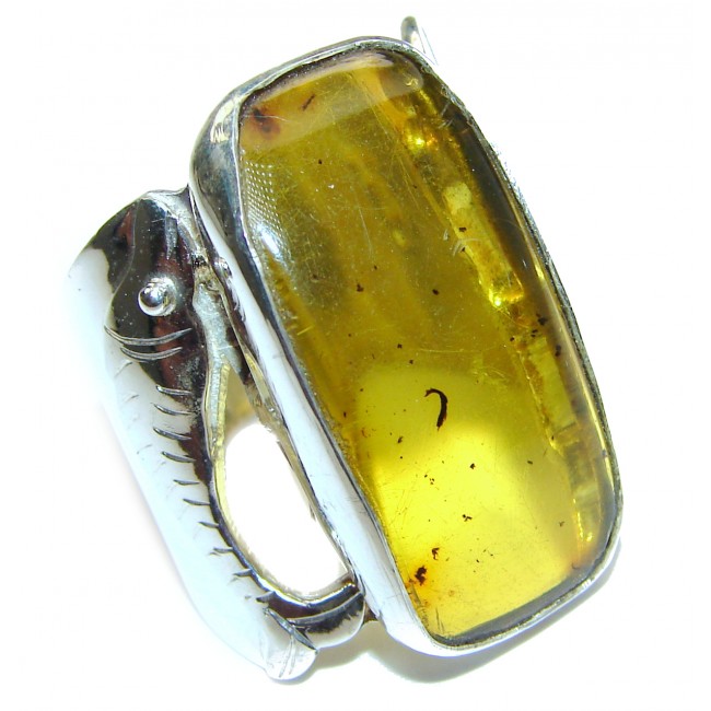 Huge Authentic Baltic Amber .925 Sterling Silver handcrafted ring; s. 9 3/4