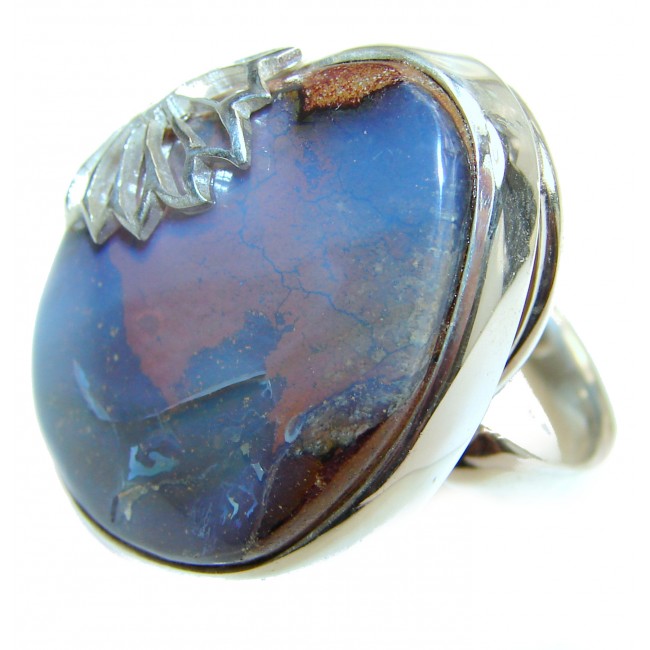 Vintage Design Australian Boulder Opal .925 Sterling Silver handcrafted ring size 8