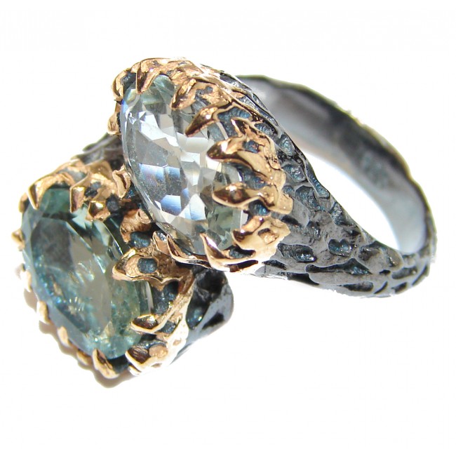 Spectacular Natural Green Amethyst 18K Gold over .925 Sterling Silver handcrafted ring size 7 1/2