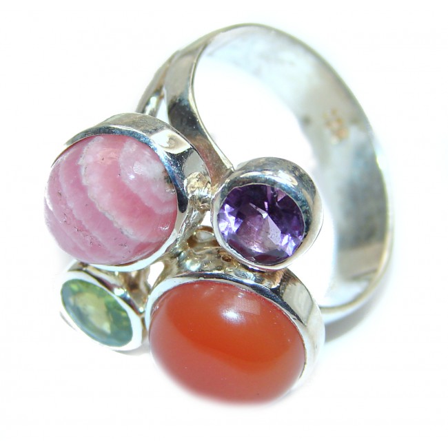 Fantastic Colorful Multistone .925 Sterling Silver Ring s. 7 adjustable