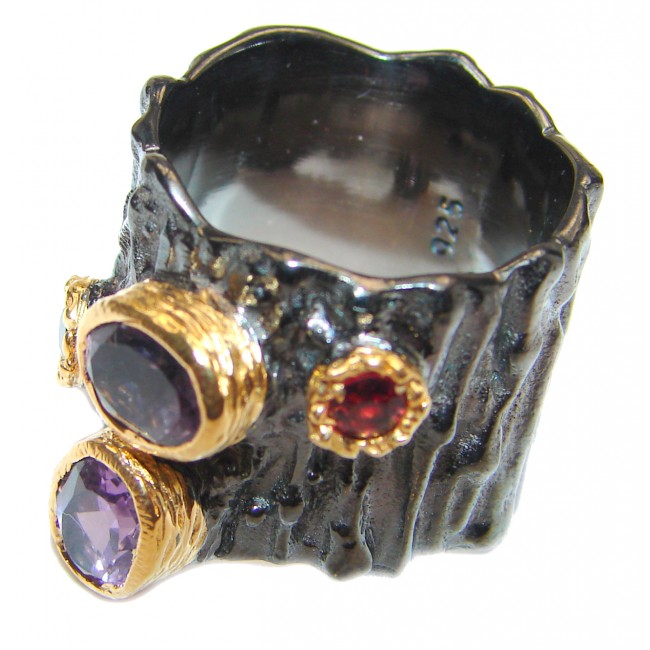 Vintage Style Natural Amethyst 14K Gold over .925 Sterling Silver handcrafted Ring s. 5 3/4
