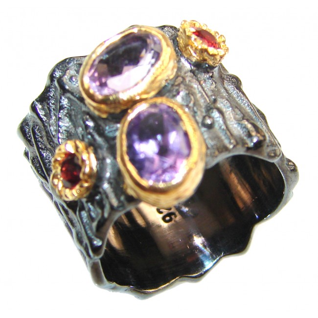 Vintage Style Natural Amethyst 14K Gold over .925 Sterling Silver handcrafted Ring s. 5 3/4