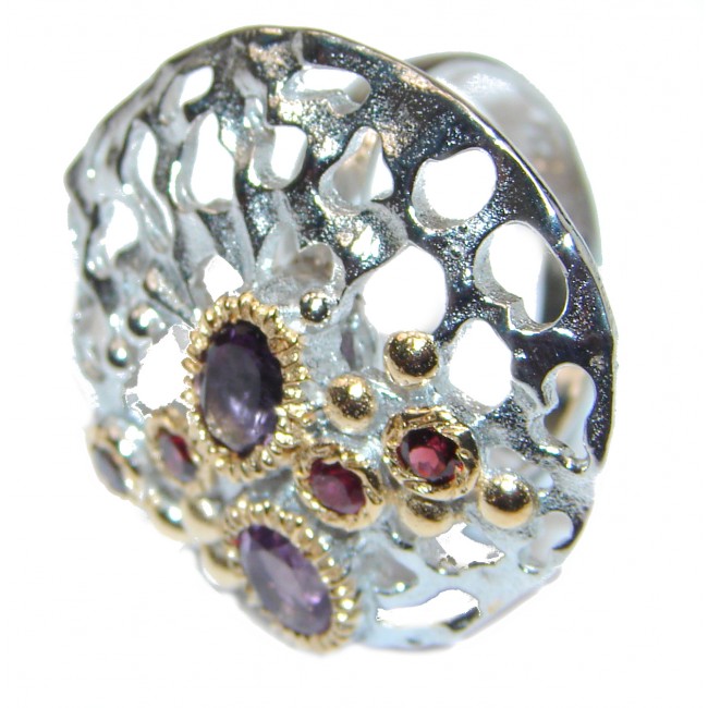Spectacular Natural Amethyst 14k Gold over .925 Sterling Silver handcrafted ring size 6