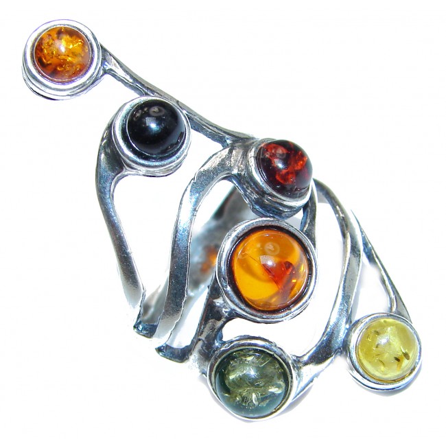 Huge Authentic Baltic Amber .925 Sterling Silver handcrafted ring; s. 10