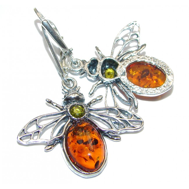 Big Fly Authentic Baltic Amber .925 Sterling Silver handmade Earrings
