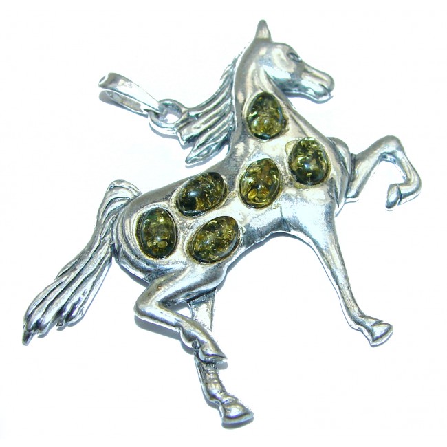 Masterpiece Horse Baltic Polish Amber .925 Sterling Silver Handmade Pendant