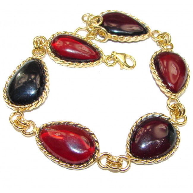 Beautiful authentic Cherry Baltic Amber 18K Gold over .925 Sterling Silver handcrafted Bracelet