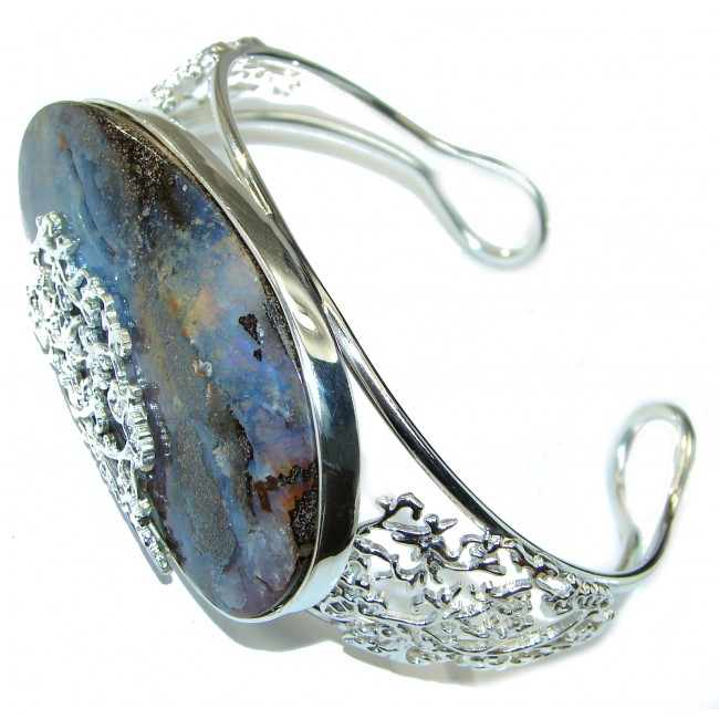 Norwegian Northern Lights genuine Boulder Opal handcrafted Sterling Silver Bracelet / Cuff