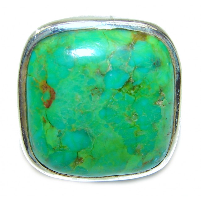 Energizing green Turquoise .925 Sterling Silver handmade Ring size 8