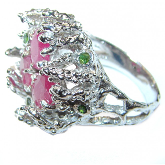 Large Genuine 20ctw Ruby .925 Sterling Silver handcrafted Statement Ring size 7