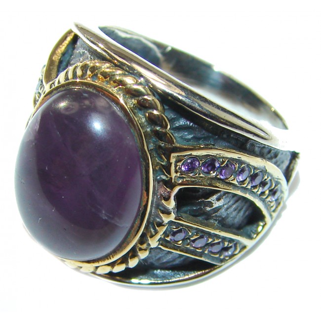 Vintage Style Natural Amethyst 14K Gold over .925 Sterling Silver handcrafted Ring s. 8 3/4