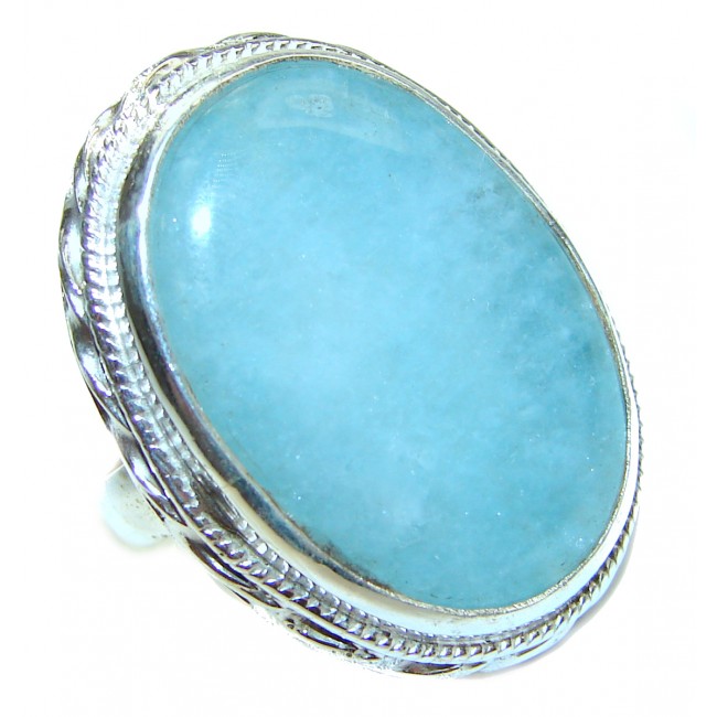 Huge Blue Aquamarine .925 Sterling Silver handmade ring s. 8
