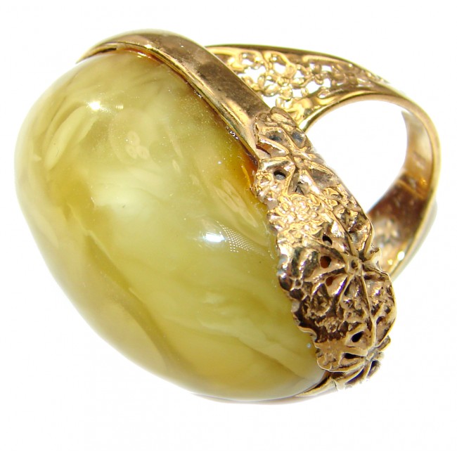 Huge Genuine Butterscotch Baltic Amber 18K Gold over .925 Sterling Silver handmade Ring size 8 adjustable