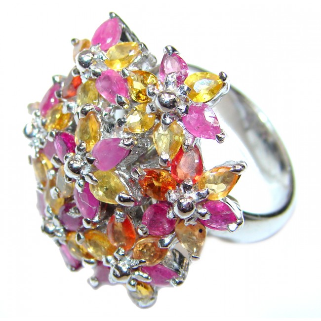 Large Genuine yellow Sapphire Ruby .925 Sterling Silver handcrafted Statement Ring size 6 3/4