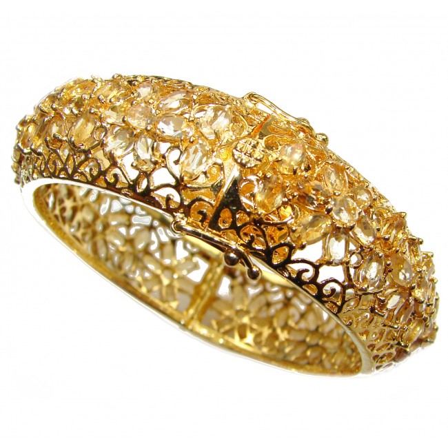 Floral Design Genuine Citrine 18ctw Gold over .925 Sterling Silver handcrafted Bracelet