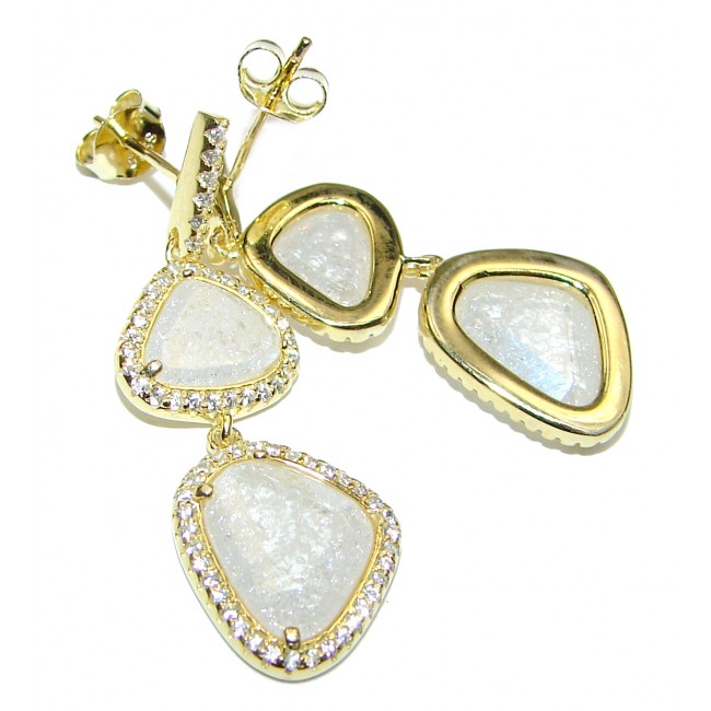 Genuine faceted Rainbow Moonstone 18K Gold over .925 Sterling Silver handcrafted stud Earrings