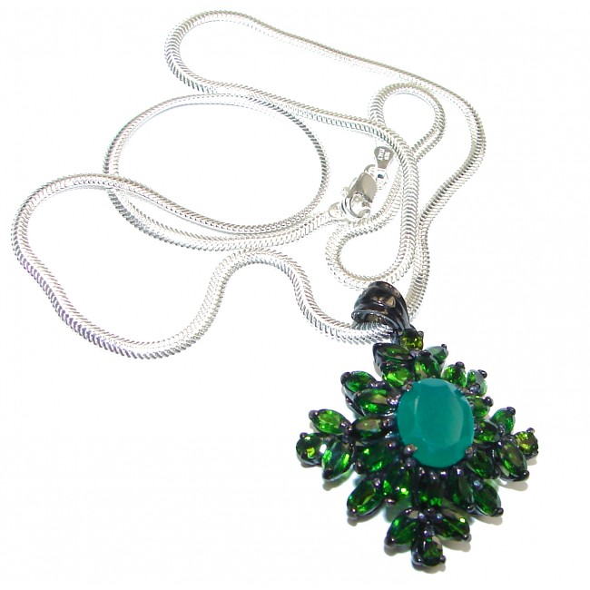 Emerald Chrome Diopside black rhodium over .925 Sterling Silver handcrafted necklace