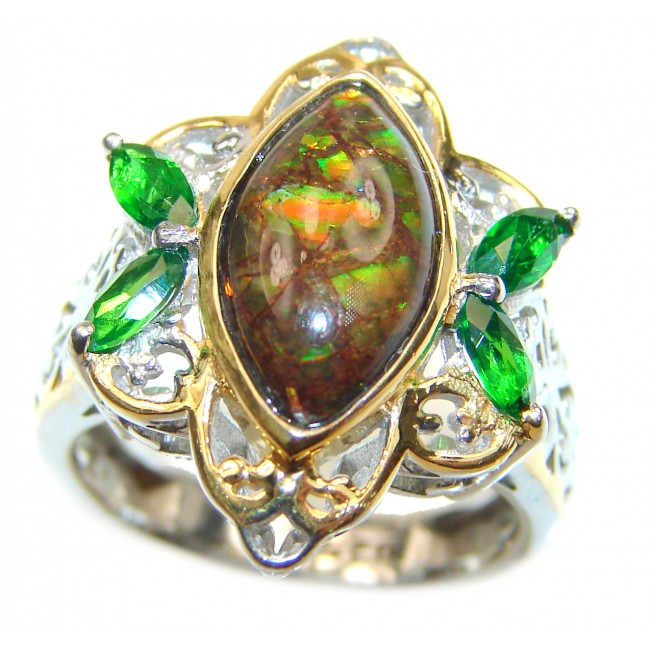 Pure Energy Genuine Canadian Ammolite 18K Gold over .925 Sterling Silver handmade ring size 7