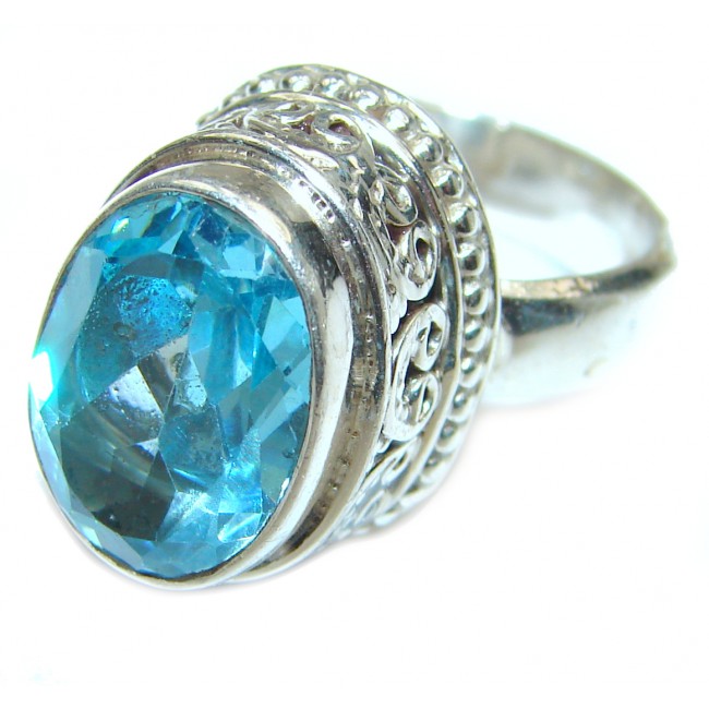 Swiss Blue Topaz .925 Sterling Silver handmade Cocktail Ring size 7