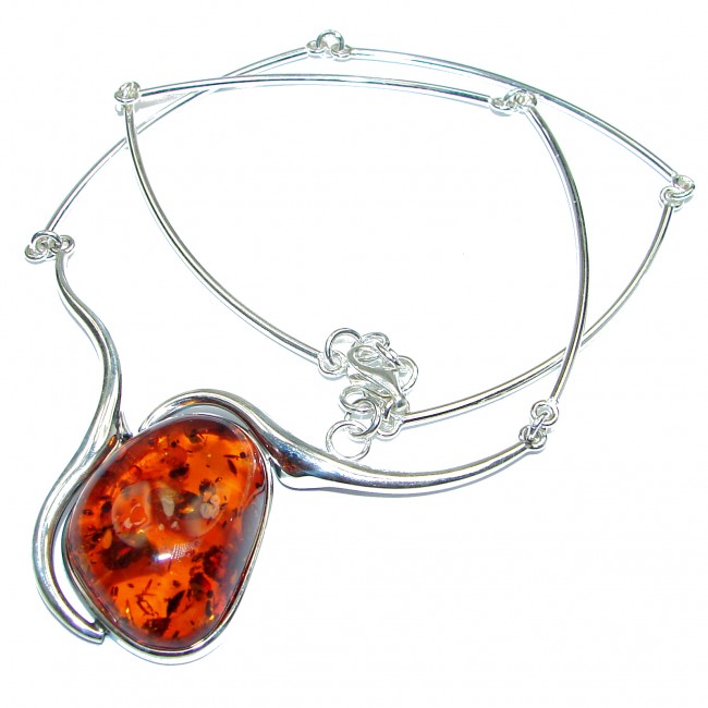 Natural Beauty Cognac Polish Amber .925 Sterling Silver handmade necklace