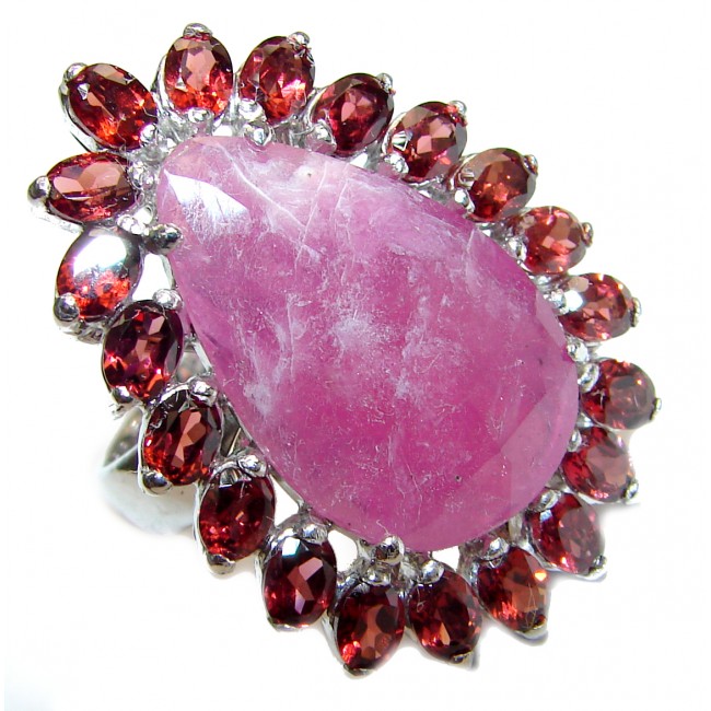 Large Genuine 20ctw Ruby .925 Sterling Silver handcrafted Statement Ring size 7 1/4