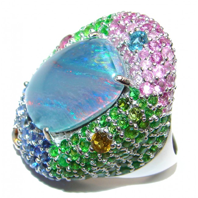 Large Australian Doublet Opal 24K Gold over .925 Sterling Silver handcrafted ring size 7