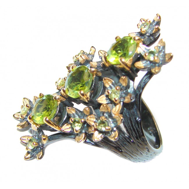 Genuine Peridot 18K Gold over .925 Sterling Silver handmade Cocktail Ring s. 7 3/4
