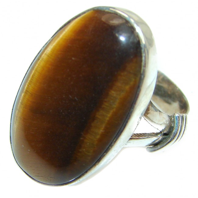 Bold Silky Golden Tigers Eye .925 Sterling Silver handmade ring s. 8 1/4