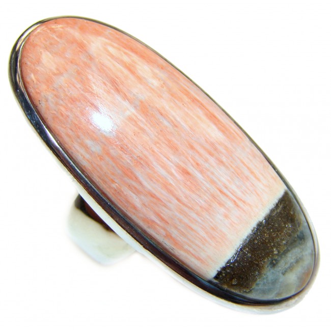 Huge Peachy Color Aventurine .925 Sterling Silver handcrafted Ring s. 8 3/4