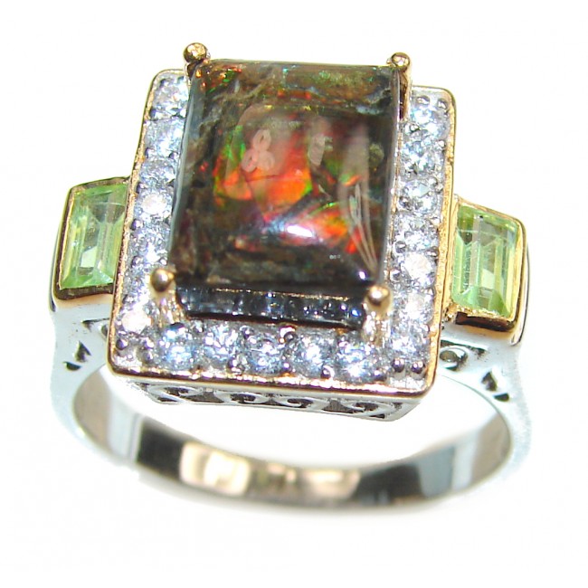 Genuine Canadian Ammolite 18K Gold over .925 Sterling Silver handmade ring size 7