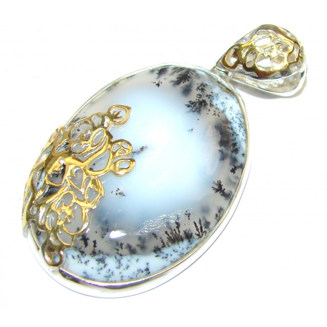 Perfect quality Dendritic Agate 18K Gold .925 Sterling Silver handmade Pendant