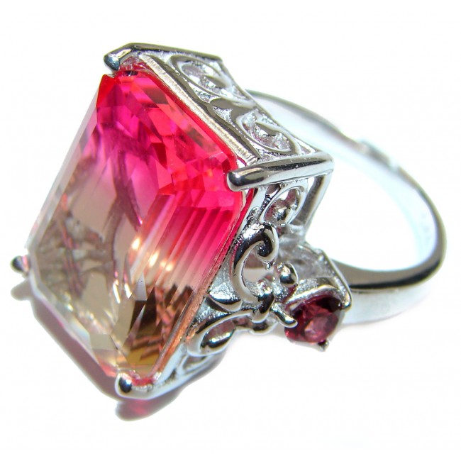 Genuine 25ct Pink Tourmaline color Topaz .925 Sterling Silver handcrafted ring; s. 8 3/4