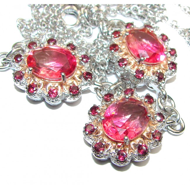 Oval cut Pink Tourmaline 18K Gold over .925 Sterling Silver handcrafted necklace