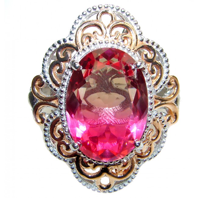 Huge Top Quality Volcanic Pink Tourmaline 18 K Gold over .925 Sterling Silver handcrafted Ring s. 8 1/4