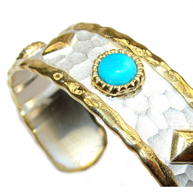 Bracelet with Sleeping Beauty Turquoise 24K Gold .925 Sterling Silver in Antique White Patina