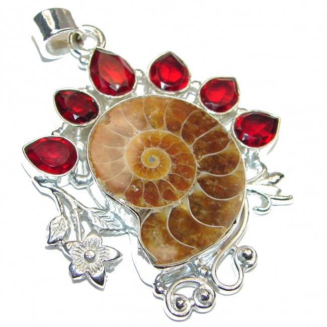 Back to Nature Brown Ammonite Fossil .925 Sterling Silver handmade Pendant