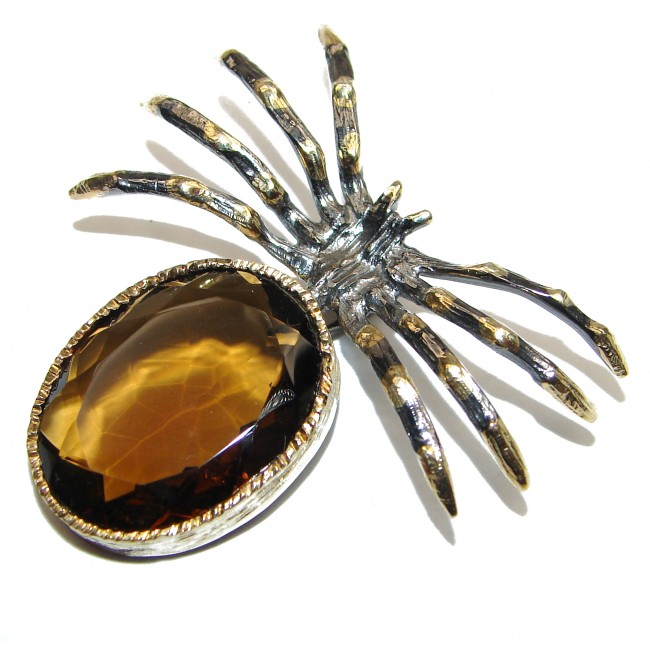 Incredible Spider Smoky Topaz 14k Gold over .925 Sterling Silver handmade Pendant