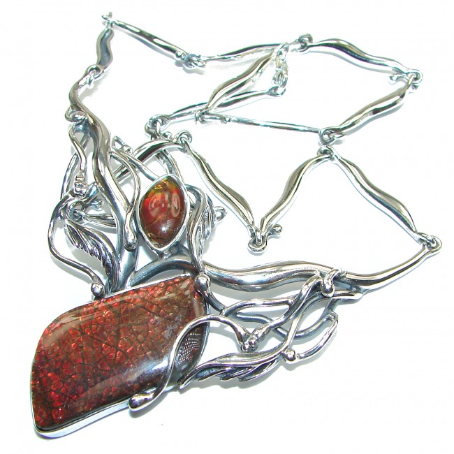 One of the kind Natural Canadian Ammolite .925 Sterling Silver handmade necklace