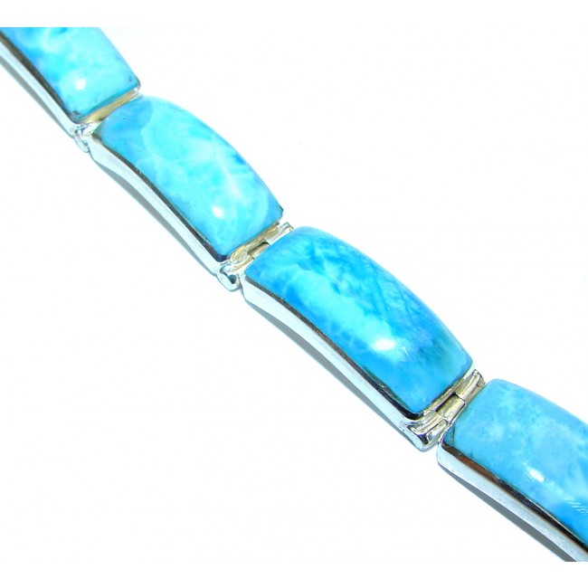Masterpiece Genuine inlay Blue Larimar .925 Sterling Silver handcrafted Bracelet